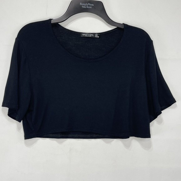 Nasty Gal Collection Women Sz 8 M Cropped T Shirt Black Crew Neck - Picture 3 of 16